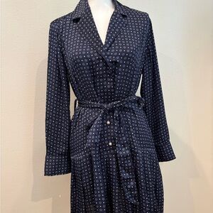 Chic Navy Blue Patterned Long Sleeve Dress